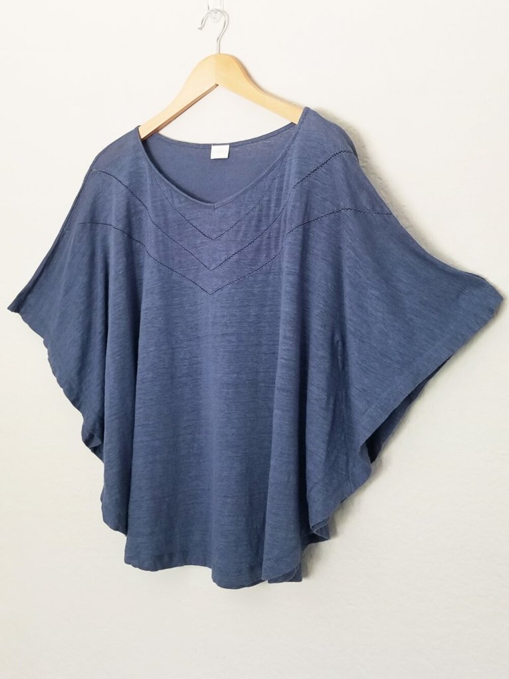 Poetry 100% Linen Blue Batwing Kaftan Jersey Knit Flowy Top US 8/10 Lagenlook